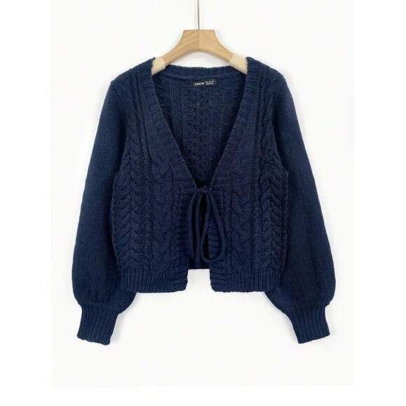 Sweaters - New Women's Deep V-Neck Long Sleeve Tie Front Casual Loose Comfortable Cardig